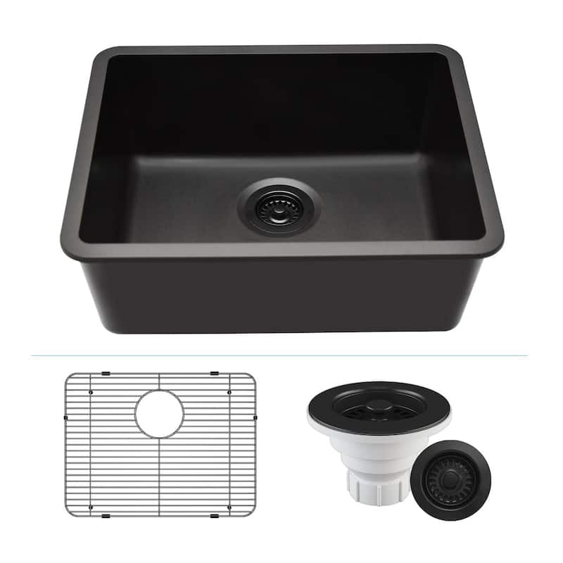 23" x 18" Quartz Kitchen Sink, Single Bowl Sink, Drop-in Sink, Undermount Sink, Granite Kitchen Sink, with Steel... - 23"x18" - Galaxy Black