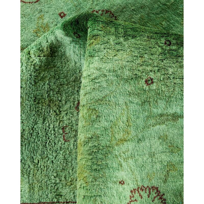 Overton Hand Knotted Wool Vintage Inspired Modern Contemporary Overdyed Green Area Rug - 6' 3" x 9' 2"