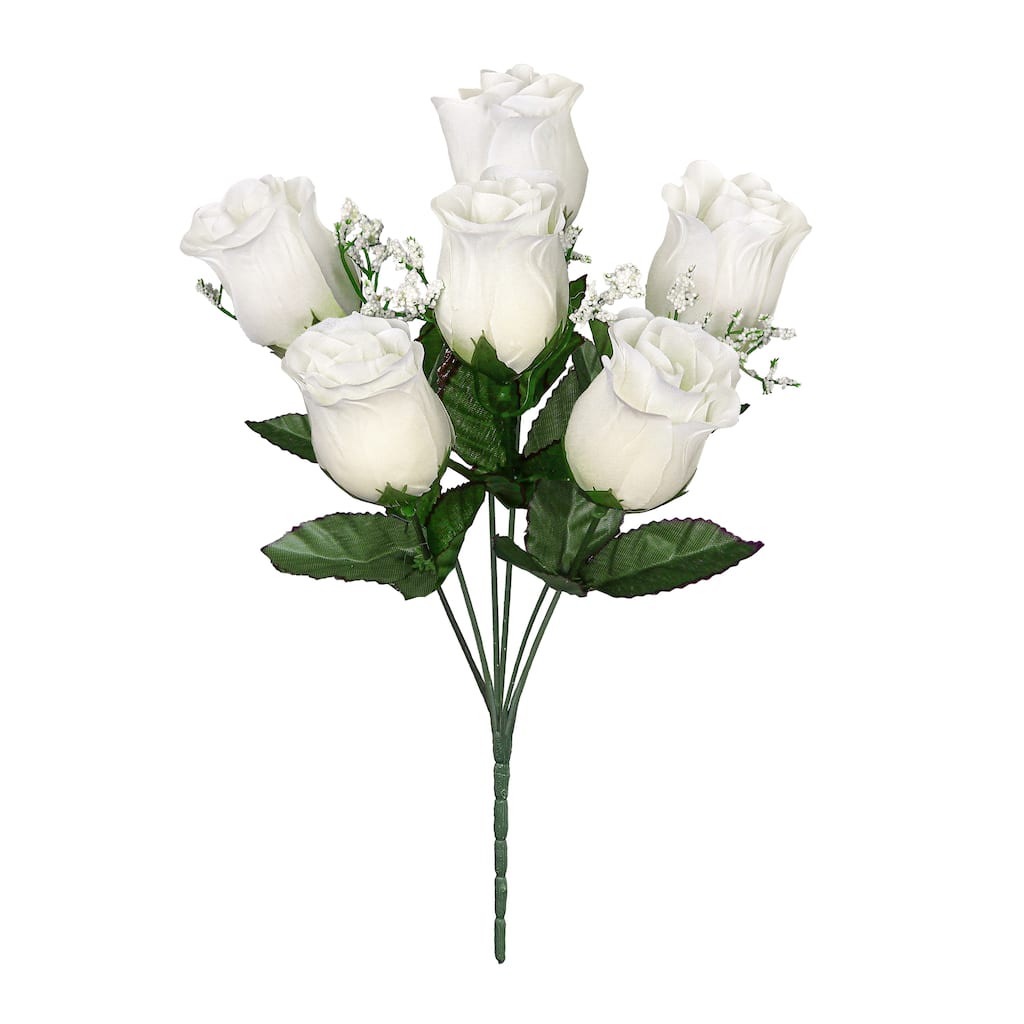 Set of 12 Cream White Artificial Rose Bud Flower Stem Bush Bouquet 14in - 14" L x 6" W x 6" DP
