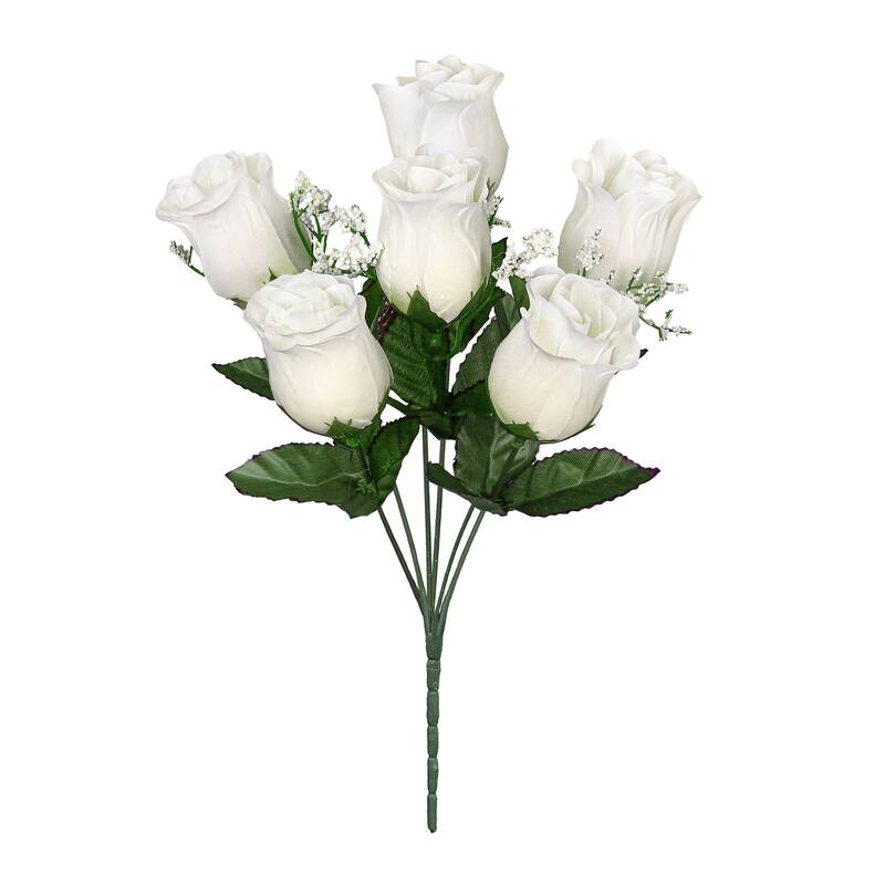 Set of 12 Cream White Artificial Rose Bud Flower Stem Bush Bouquet 14in - 14" L x 6" W x 6" DP