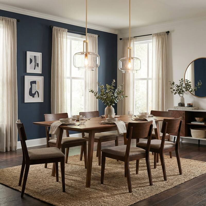 15" Modern Brushed Gold Drum Clear Glass 1-Light Adjustable Pendant Hanging Light - N/A