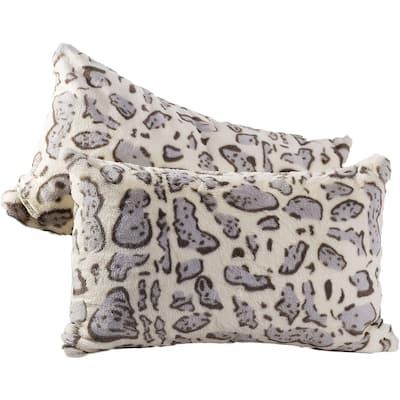 Cheer Collection Set of 2 Faux Fur Leopard Print Lumbar Couch Throw Pillows