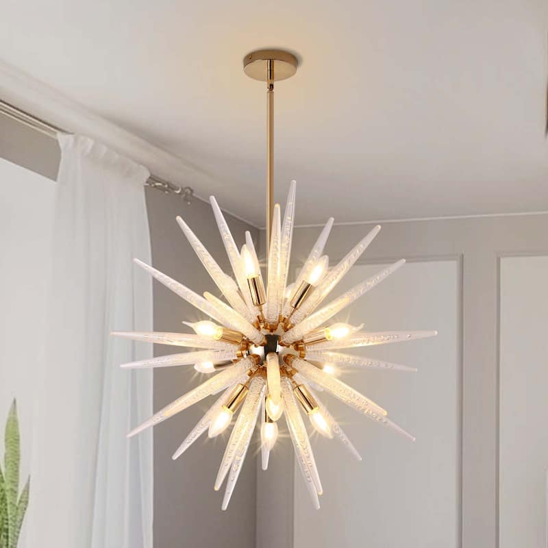 Starsky 12-Light Modern Sputnik Sphere Chandelier Pendant Geometric Firework Starburst Chandelier with Acrylic Crystal Stick