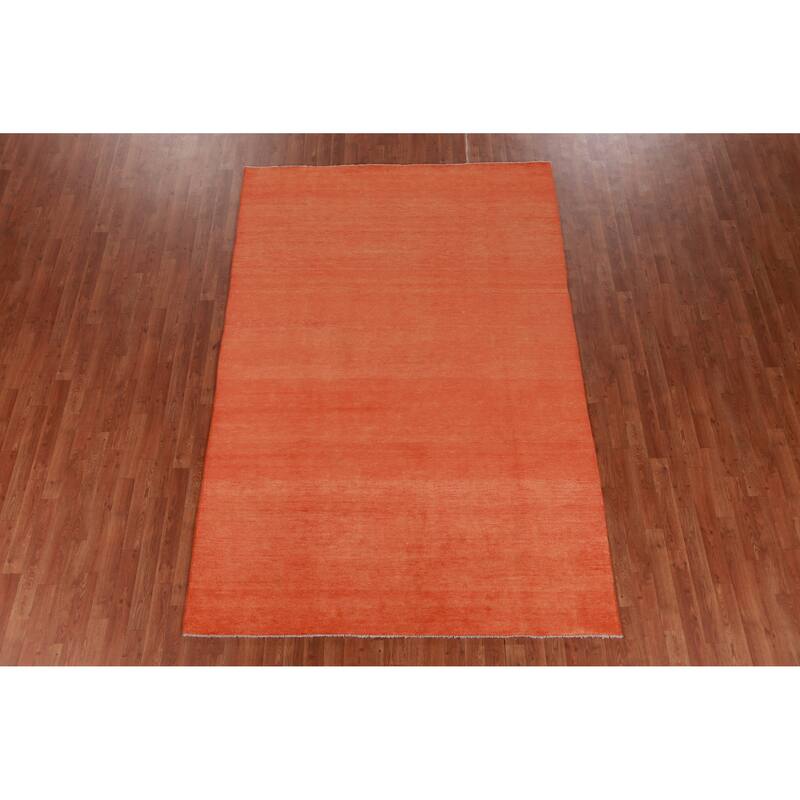 Hand Knotted Oriental 100% Wool Carpet Modern Solid Oranges & Rust Gabbeh Area Rug - 9' 2'' X 6' 0''