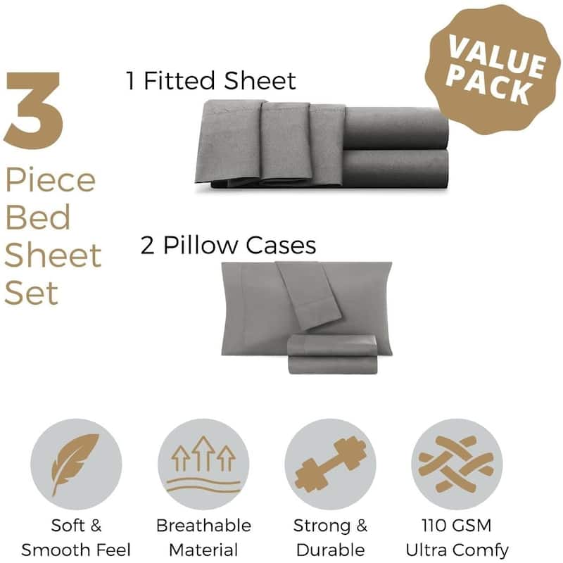 Empyrean Bedding Ultra Soft Microfiber 3 Piece Bed Sheet Set - Extra Deep Pocket Fitted Sheet with 2 Pillowcases