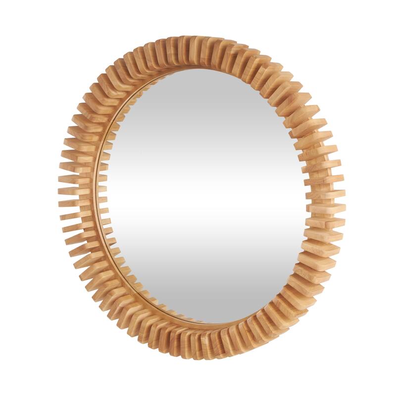 Brown Wood Handmade Room Wall Mirror with Spiral Edges - 3"W x 32"L x 32"H