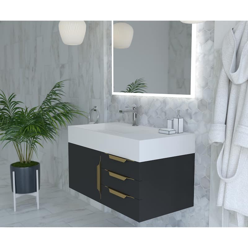 Amazon 36" Wall Mounted Bathroom Vanity Set w/ White Top