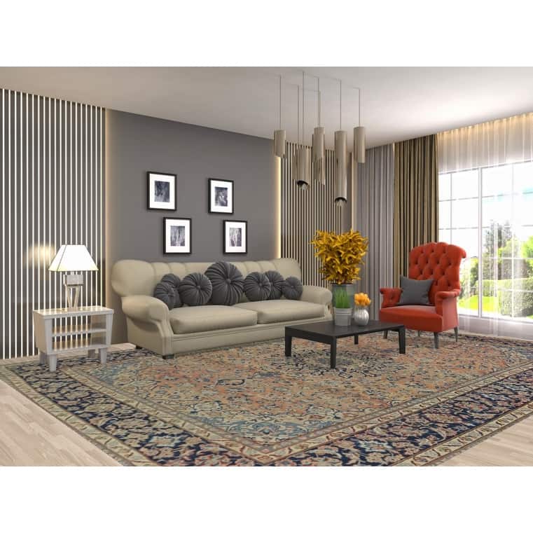 Orange Najafabad Vintage Persian Area Rug Hand-Knotted Wool Carpet - 9'7" x 13'3"