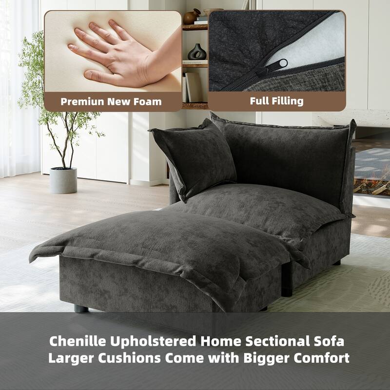 Casual 40"W Oversized Soft Comfy Cloud Chenille Chaise Lounge with Ottoman