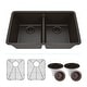 preview thumbnail 1 of 5, Lexicon Granite 32 Inch 50/50 Double Bowl Undermount Kitchen Sink Kit Galaxy Mocha