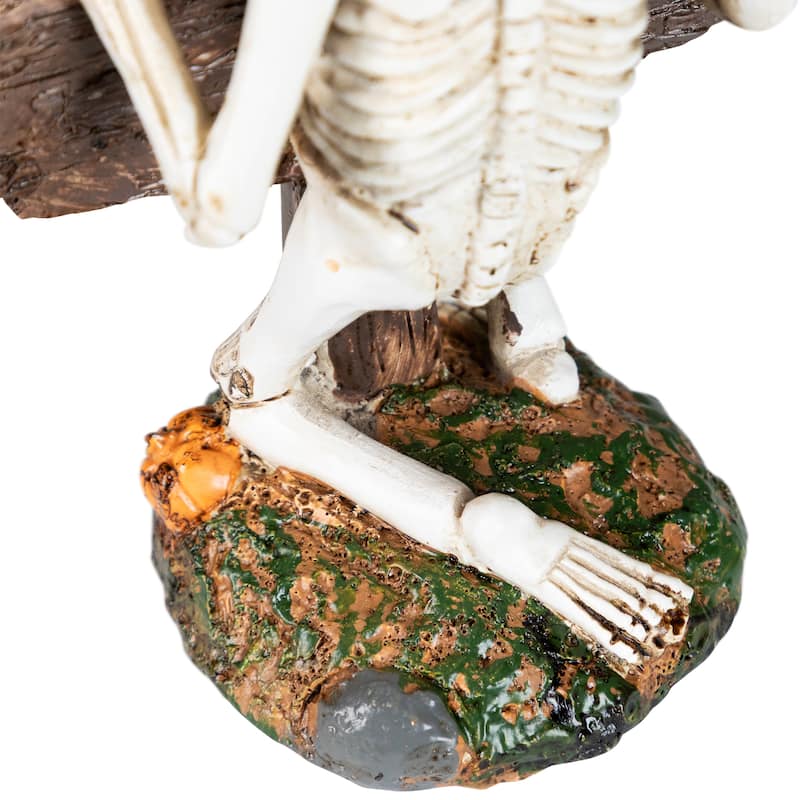 Jack-O-Lantern Skeleton in Witch's Hat and Happy Halloween Sign - 9.5"