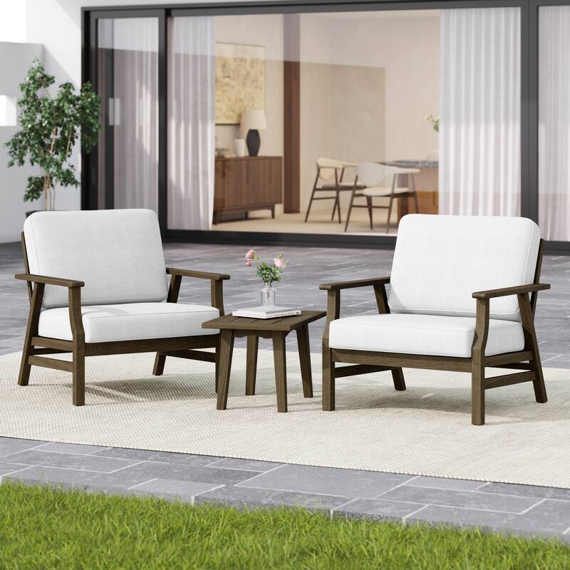 3-piece Cushioned Outdoor Club Chiars With Side Table - NaturalFrame/Beige - NaturalFrame