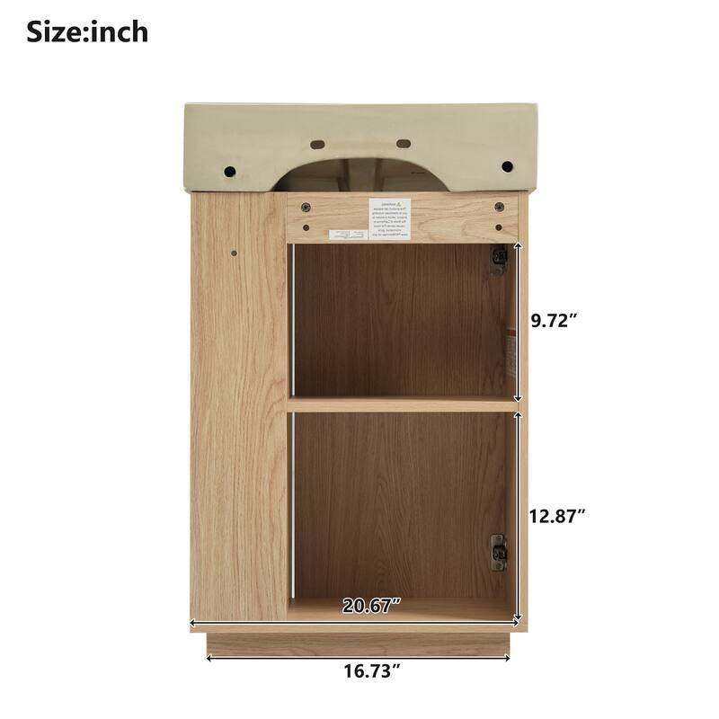 21.6"Bathroom Vanity With Ceramic Sink, Freestanding Modern Right Door Wood Grain Cabinet With Open And Closed Storage