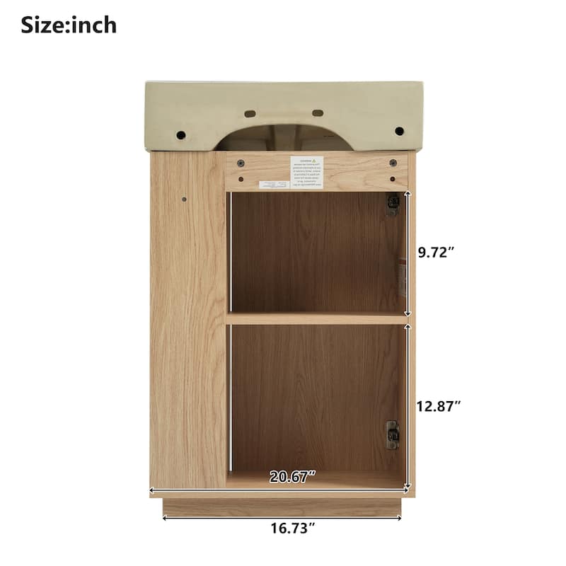 GDFStudio - Malisa Modern 21.6" Bathroom Vanity - Ceramic Sink, Freestanding Wood Grain Cabinet with Door & Storage