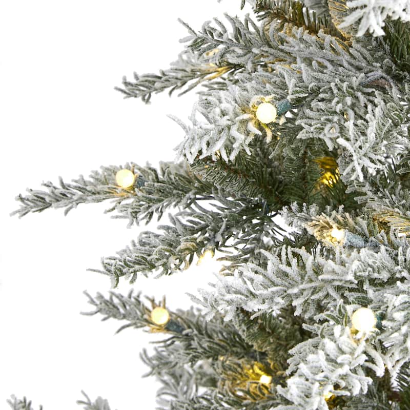 6.5' Slim Flocked Nova Scotia Spruce Artificial Christmas Tree with 300 Warm White LED Lights and 699 Bendable Branches