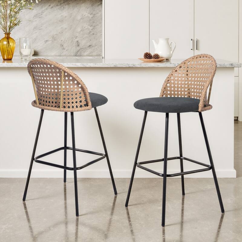 28"/29" Set of 2 Rattan Counter Height Swivel Bar Stools Chenille Cushion