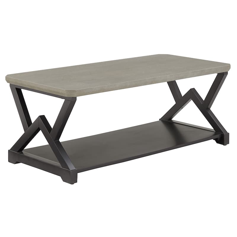 Brasov Black Finish Light Grey Fiber Cement Top Table by iNSPIRE Q Modern - Coffee Table