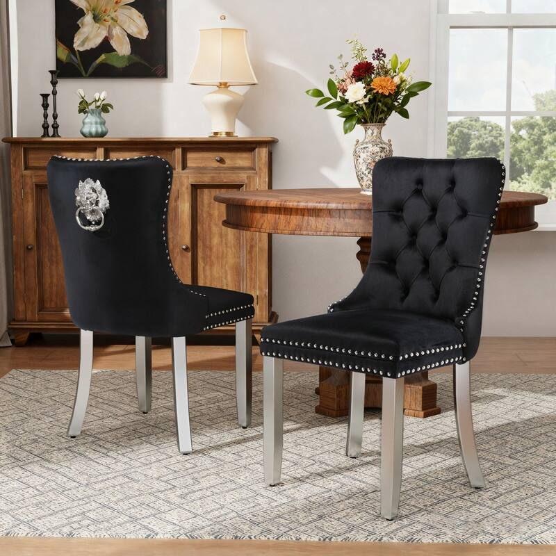 High-end Tufted Velvet Upholstered Nailhead Dining Chair Set of 4