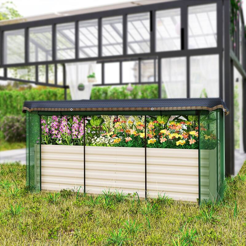 Galvanized Steel Raised Garden Bed with Crop Cage and Shade