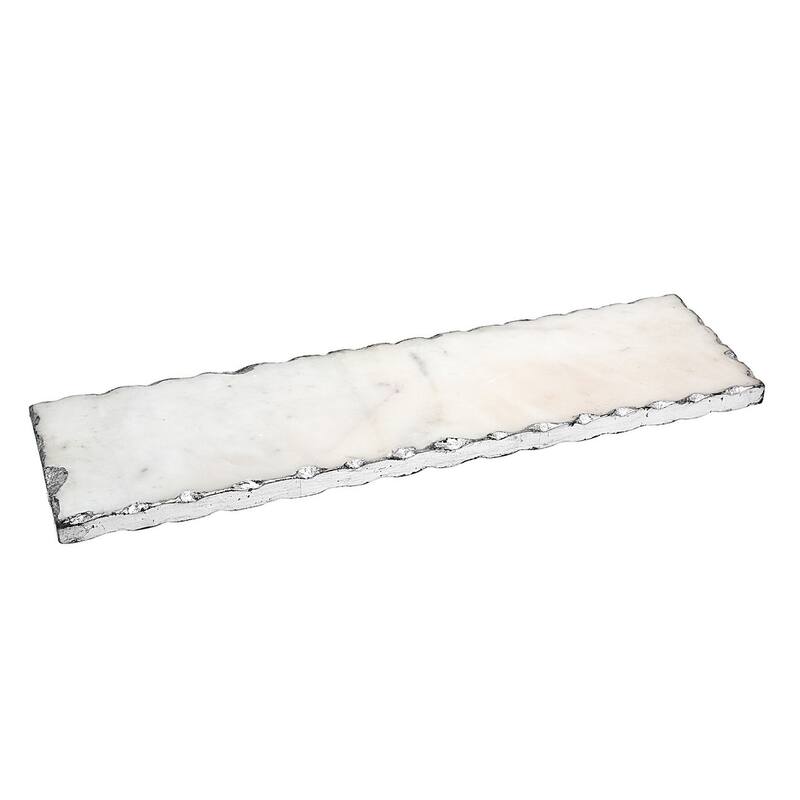 HomeRoots 18" White Rectangular Marble Vanity Tray