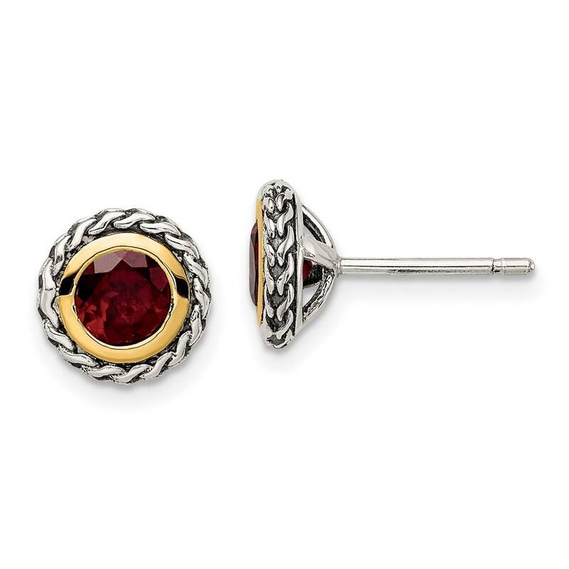 Curata 925 Sterling Silver With Real 14k Accent Garnet Post Balinese Earrings