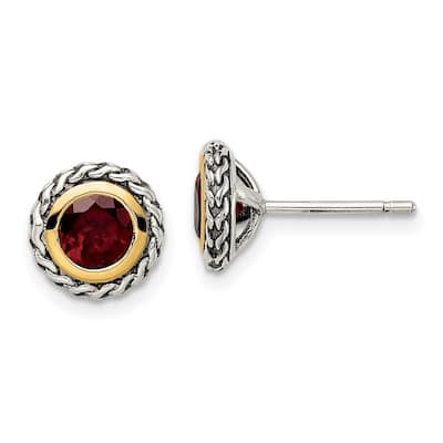Curata 925 Sterling Silver With Real 14k Accent Garnet Post Balinese Earrings