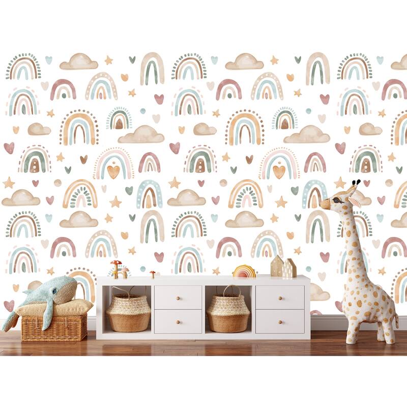 Cute Boho Rainbows and Clouds Wallpaper Peel and Stick