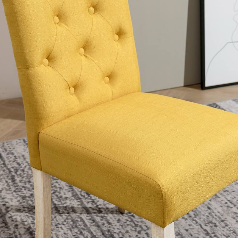 Contemporary 5-Piece Dining Set with Round Table and Button-Tufted Chairs - Solid Wood Construction for Lasting Durability