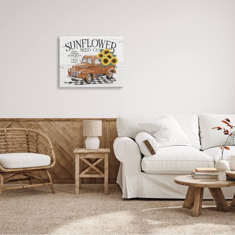 Stupell Vintage Sunflower Seed Co. Advertisement Red Farm Truck Canvas Wall Art - Orange