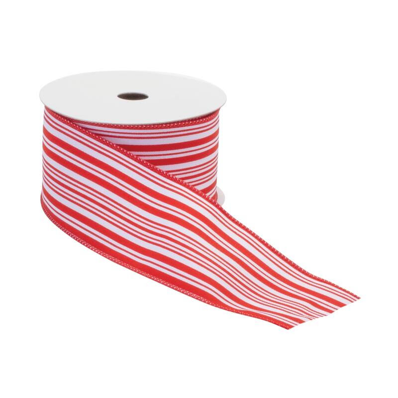 10 Yards 2-Pack Red White Polyester Wired Ribbon for Gift Wrapping and Holiday Decoration - 360”L x 2.5”W x 0.25”H