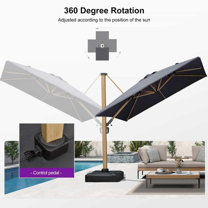 PURPLE LEAF 12ft Wood Grain Premium Patio Cantilever Umbrella