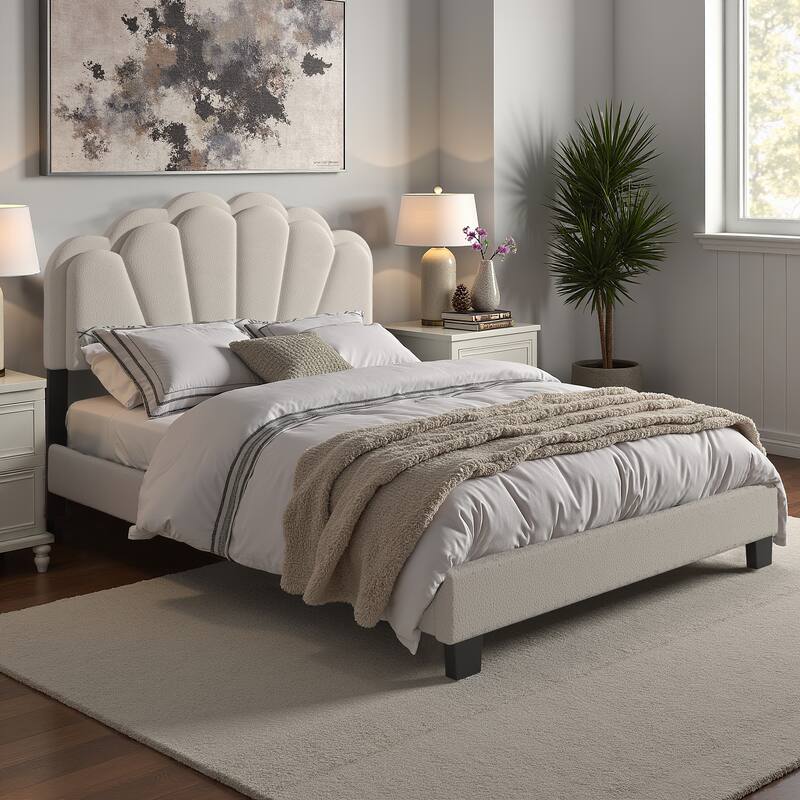 Wacissa LED Headboard Boucle Queen Platform Bed by iNSPIRE Q Modern