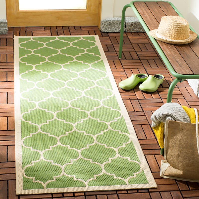 SAFAVIEH Courtyard Kathy Indoor/ Outdoor Waterproof Patio Backyard Rug - 2'3" x 10' Runner - Green/Beige