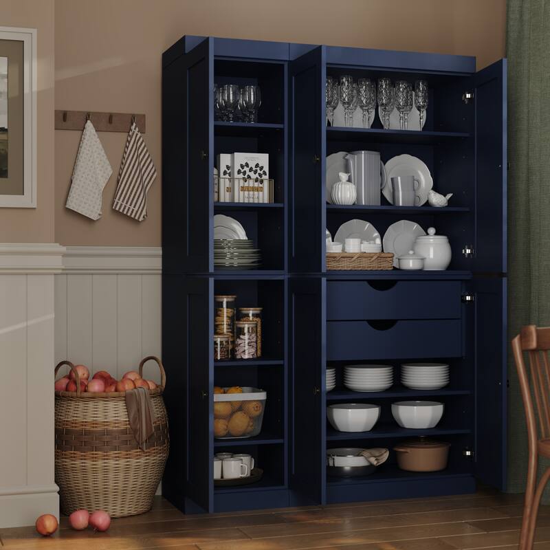 Palace Imports 100% Solid Wood 48.5" Pantry Cabinet with Shaker Doors, 2-Drawers and Adjustable Shelves - Navy