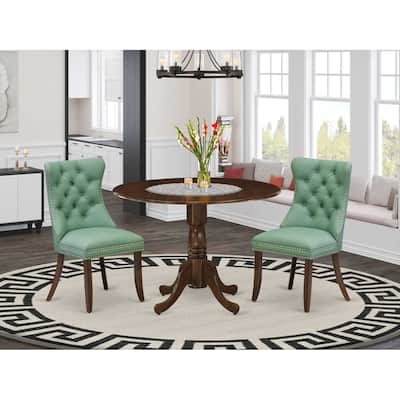 3-Piece Antique Walnut Finish Solid Wood Top-Round Upholstered Dining Room Set -Seats 4