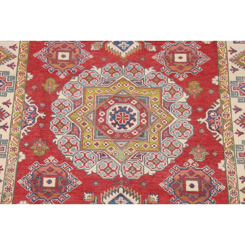 Kazak Oriental Area Rug Handmade Red Wool Carpet - 5'0" x 6'7"