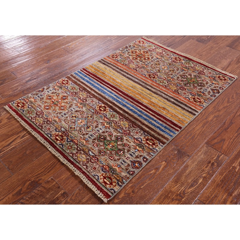 Golden Nile Khorjin Persian Gabbeh Handmade Wool Rug - 2' 7" X 3' 10"