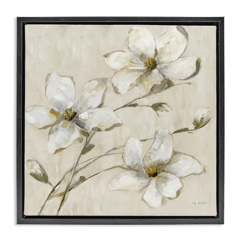 Stupell Neutral Tone Dogwood Flowers Framed Floater Canvas Wall Art Design By Sally Swatland - 25 x 25 - Black