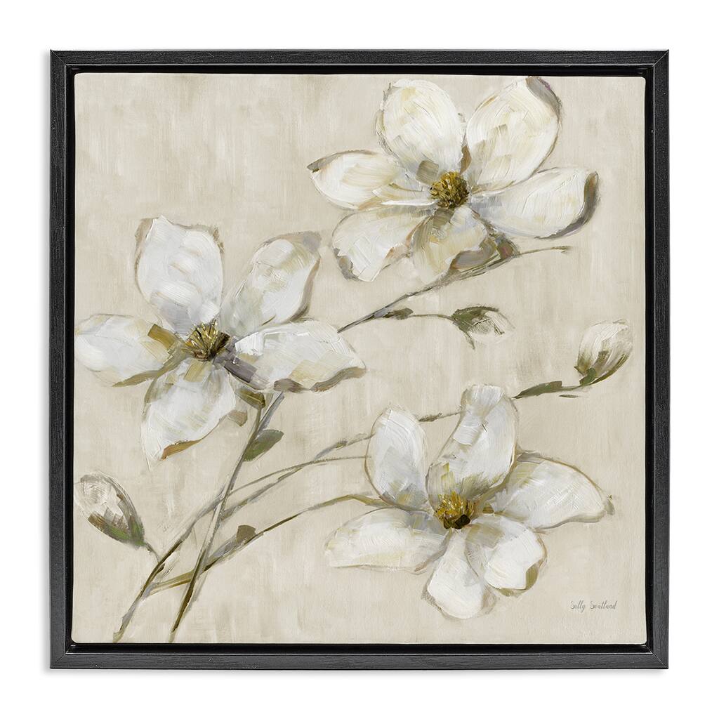 Stupell Neutral Tone Dogwood Flowers Framed Floater Canvas Wall Art Design By Sally Swatland