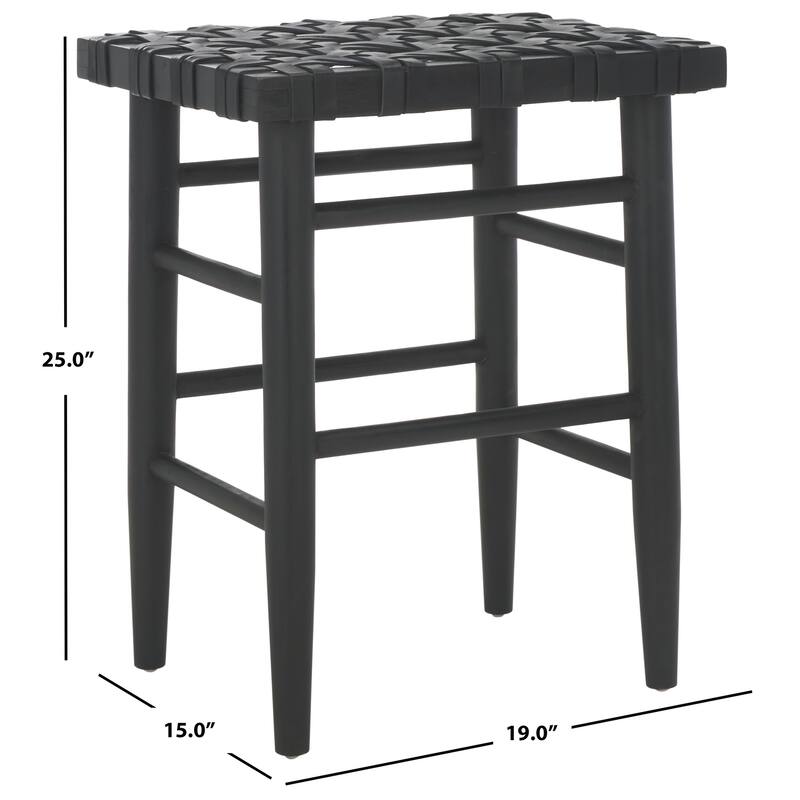 SAFAVIEH Jack Solid Wood & Woven Leather 25-inch Counter Stool (Fully Assembled) - 19Wx15Dx25H