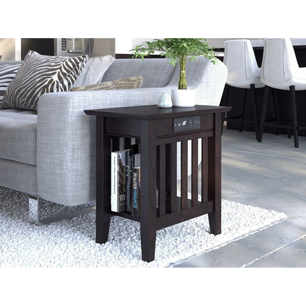 AFI Mission Chair Side Table Set of 2 with Built-in Charger