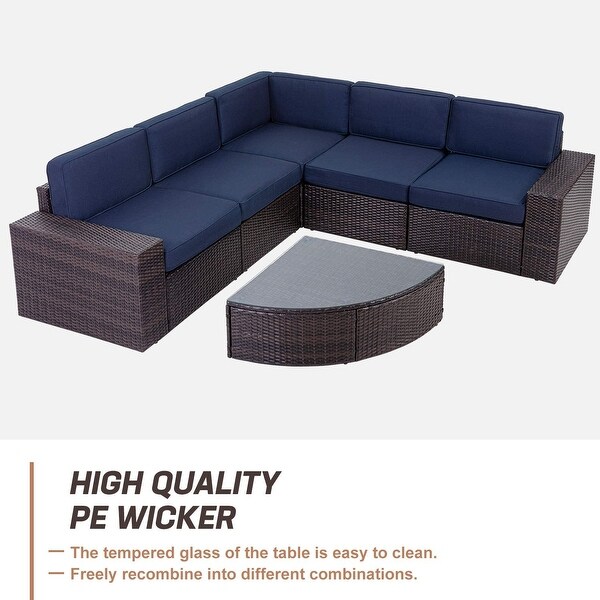 SUNCROWN Outdoor 6 piece Rattan Sectional Sofa Set On Sale Bed