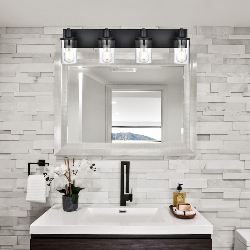 4 Light Bathroom Vanity Lighting with Clear Glass Shade