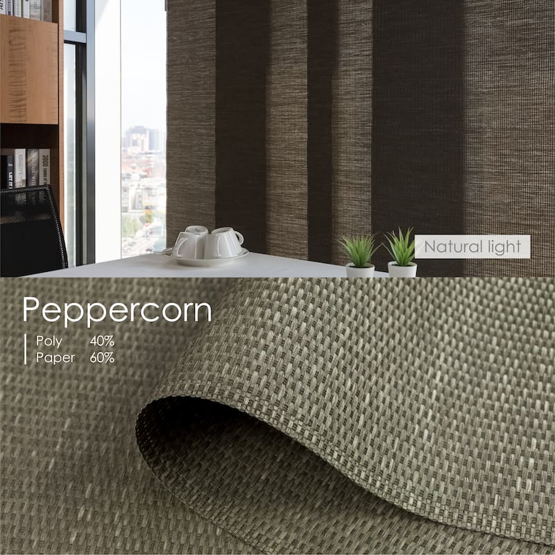 GoDear Design Natural Woven Adjustable Sliding Panel Track Blinds, Vertical Blinds, Earth Tone Color, 45.8"- 86" W x 96" L