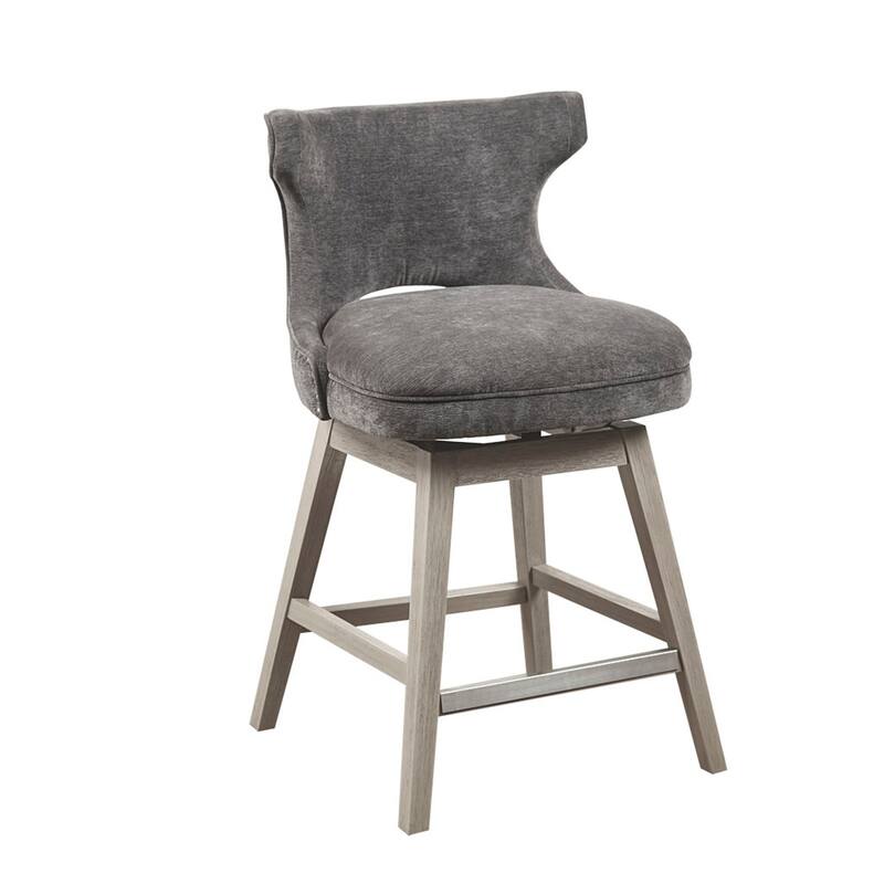 Roomfitters 360-Swivel Counter Stool, Upholstered Low Back Bar Chair with Nailhead Trim and Metal Kickplate