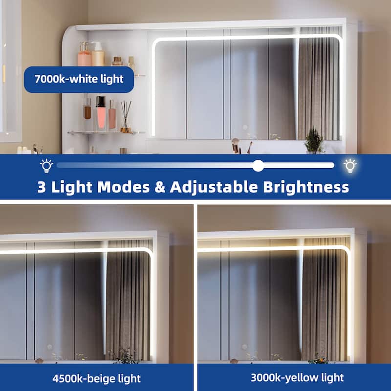 Moasis 48" L Shaped Makeup Vanity Set 5 Drawers with Lighted Mirror and Stool
