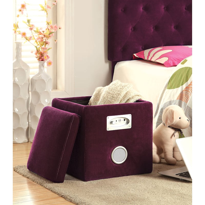 Cavelli Contemporary Fabric Built-in Speaker & Hidden Storage Ottoman by Furniture of America