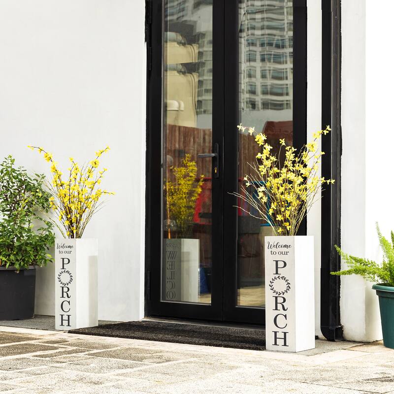 Glitzhome 24"H Double Sided Solid Wood Black White Boxed "WELCOME PORCH" Porch Sign