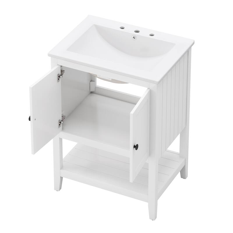Bathroom Vanity with Sink, Small Bathroom Storage Cabinet with Open Shelf, Bathroom Vanities with Ceramic Basin