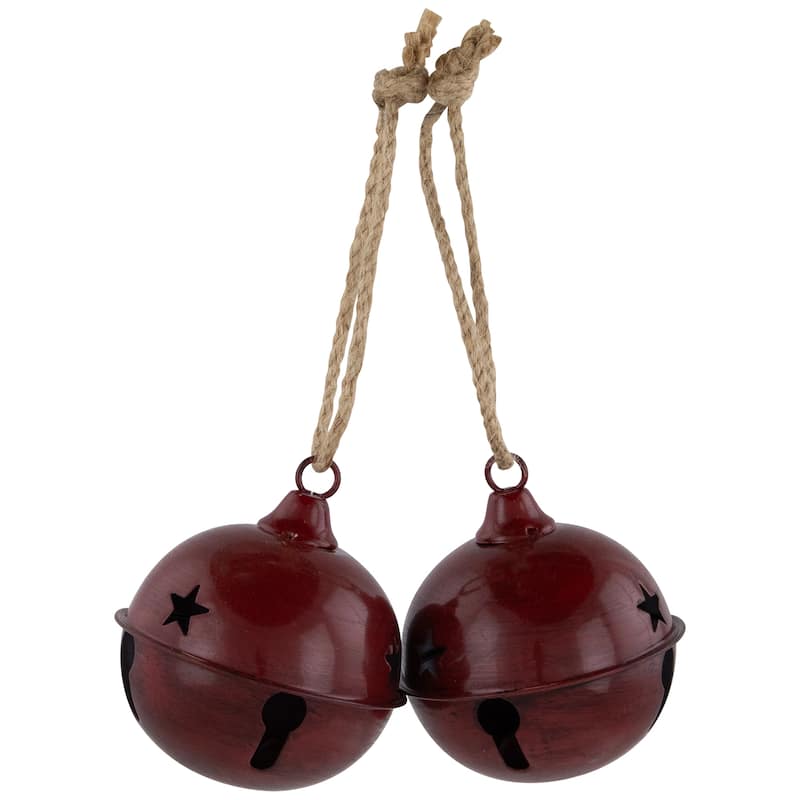 Antiqued Jingle Bell Christmas Ornaments - 3" - Burgundy - Set of 2 - 7"